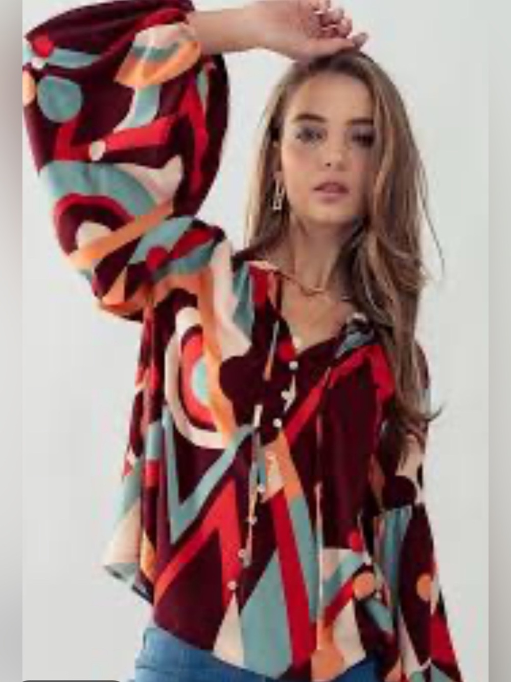 Anthropology August Sky Abstract Print Button-Front Blouse - Multicolor